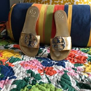 Tory Burch gold slide sandals